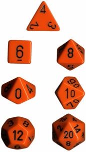 OPAQUE ORANGE/BLACK 7- DICE SET