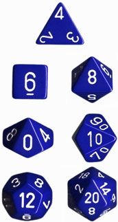 OPAQUE BLUE/WHITE 7- DICE SET