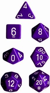 OPAQUE PURPLE/WHITE 7- DICE SET