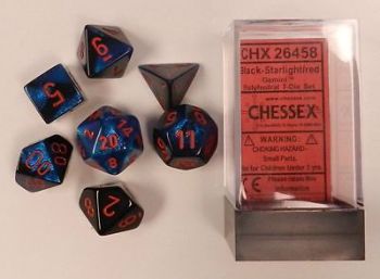 GEMINI BLACK STARLIGHT/RED 7-DICE SET