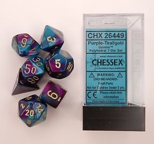 GEMINI PURPLE-TEAL/ GOLD 7- DICE SET