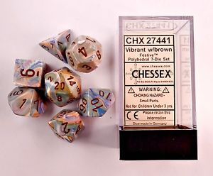 FESTIVE VIBRANT/BROWN 7-DICE SET