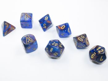 Lustrous Azurite/Gold Polyhedral 7-Dice Set