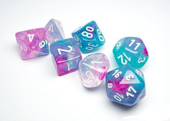 Nebula Luminary Wisteria/White Polyhedral 7-Dice Set
