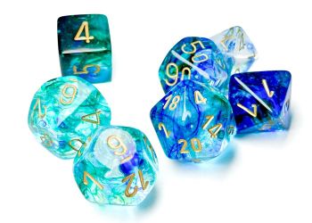 Nebula Luminary Oceanic/Gold Polyhedral 7-Dice Set