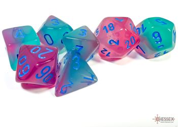 Gemini Gel Green-Pink/Blue Luminary Polyhedral 7-Dice Set
