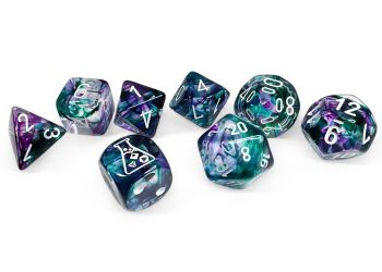Nebula Flourite/White Polyhedral 7-Dice Set (w/ bonus die)