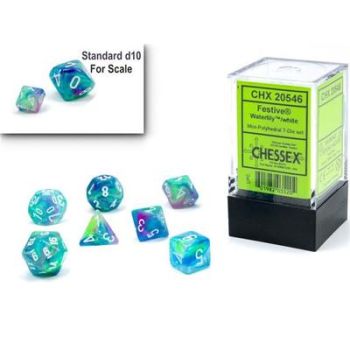 Festive Waterlily/White Mini Polyhedral 7-Dice Set