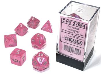 Borealis Luminary Pink/Silver Polyhedral 7-Dice Set