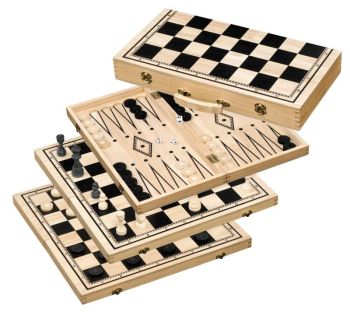 Chess Backgammon Checkers Set, field 50 mm, with carrying handle