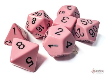 Opaque Pastel Pink/Black Polyhedral 7-Dice Set