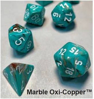 MARBLE ΟΧΙ-COP/WHITE 7-DICE SET