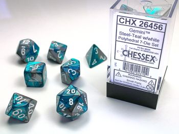 Gemini Steel-Teal/White Mini Polyhedral 7-Dice Set