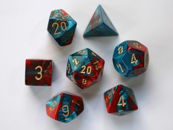 GEMINI RED TEAL/GOLD 7- DICE SET