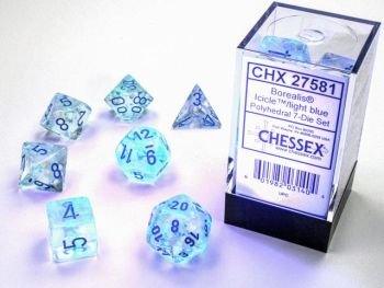 Borealis Luminary Icicle/Light Blue Polyhedral 7-Dice Set