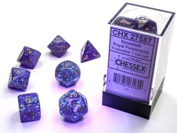 Borealis Luminary Royal Purple/Gold Polyhedral 7-Dice Set
