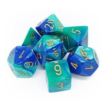 GEMINI BLUE TEAL/GOLD 7-DICE SET