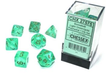 Borealis Luminary Light Green/Gold Polyhedral 7-Dice Set