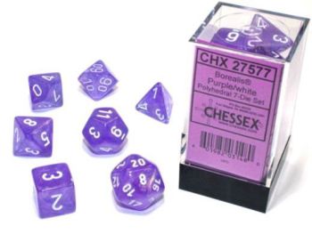 Borealis Luminary Purple/White Polyhedral 7-Dice Set