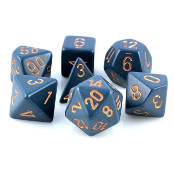 OPAQUE DUSTY BLUE/ COPPER 7- DICE SET