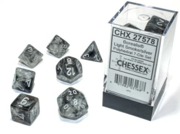 Borealis Luminary Light Smoke/Silver Polyhedral 7-Dice Set