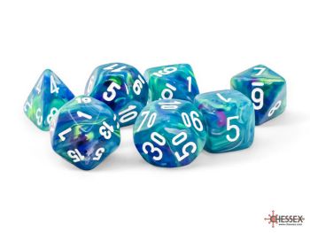 Festive Mega-Hedral Waterlily/White Polyhedral 7-Dice Set