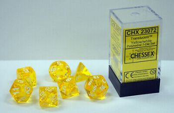 TRANSLUCENT POLYHEDRAL YELLOW/WHITE 7-DICE SET