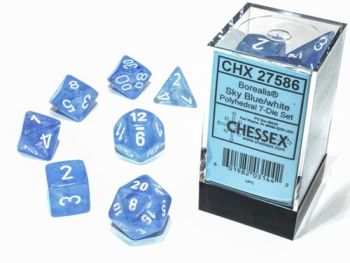 Borealis Luminary Sky Blue/White Polyhedral 7-Dice Set