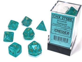 Borealis Luminary Teal/Gold Polyhedral 7-Dice Set