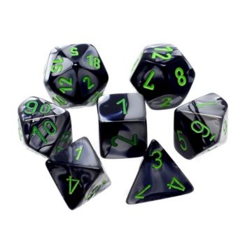 Gemini Black-Grey/Green Mini Polyhedral 7-Dice Set