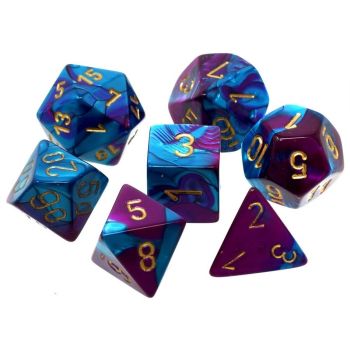 Gemini Purple-Teal/Gold Mini Polyhedral 7-Dice Set