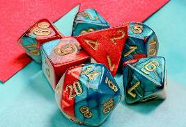 Gemini Red-Teal/Gold Mini Polyhedral 7-Dice Set
