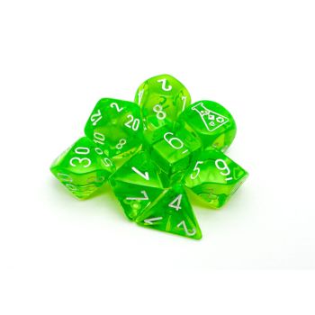 Translucent Rad Green/white Polyhedral 7-Dice Set (with bonus die)