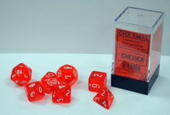 TRANSLUCENT POLYHEDRAL ORANGE/WHITE 7 DICE SET