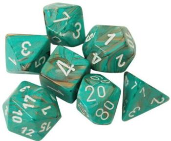 MARBLE ΟΧΙ-COP/WHITE 7-DICE SET