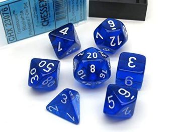 TRANSLUCENT POLYHEDRAL BLUE/WHITE 7 DICE SET