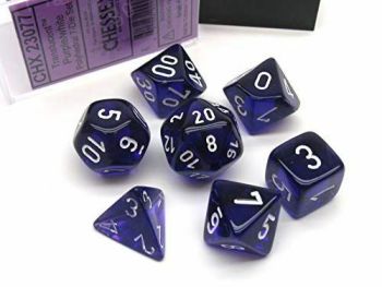Translucent Polyhedral Purple/White 7 Dice Set