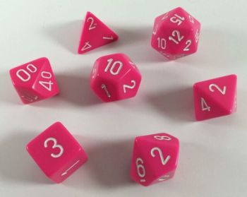 Opaque Pink/White Polyhedral 7-Dice Set