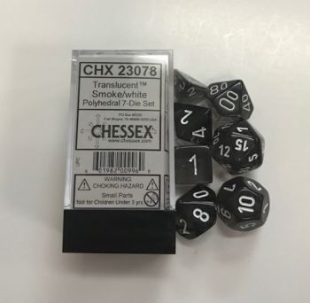 TRANSLUCENT POLYHEDRAL SMOKE/WHITE 7 DICE SET