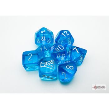 Translucent Tropical Blue/white Polyhedral 7-Dice Set (with bonus die)